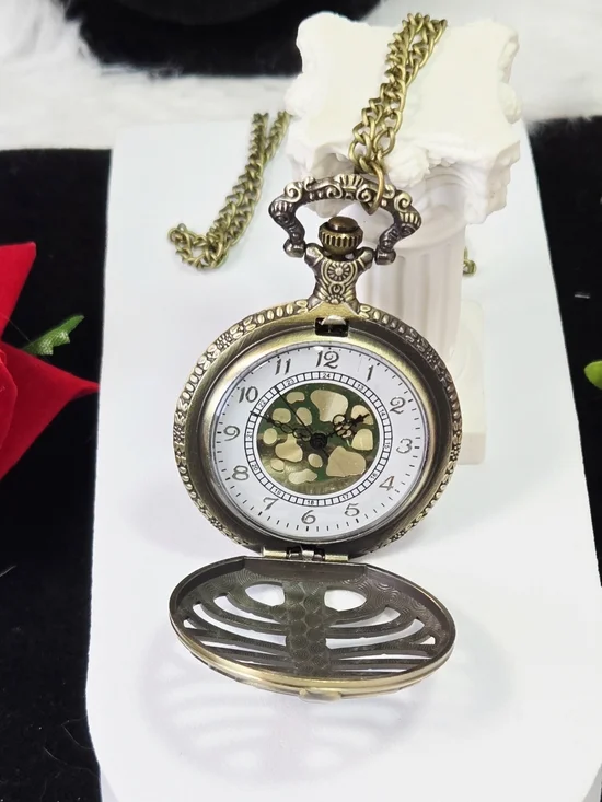 Skeleton Ribcage Pocket Watch Gothic Cutout Bone Skull Steampunk Alt Antique - Picture 6 of 8